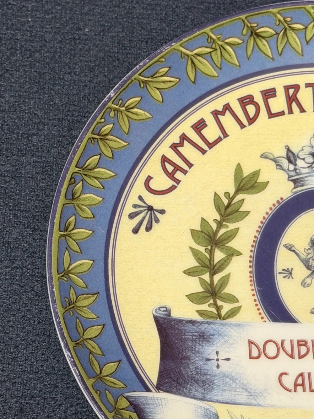 Pottery Barn Vintage Label Camembert Superieur Extra Fin Cheese Plate 7”